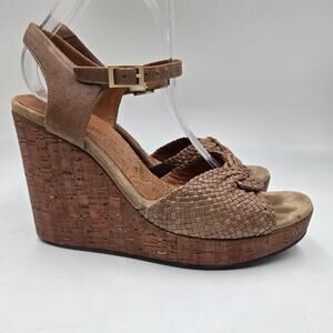 Chie Mihara Cork Wedge Platform Brown Leather Sandals Heel 4.5" Size 39 US 8.5